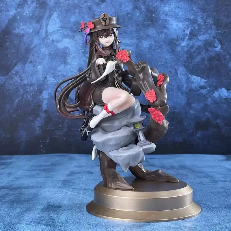 23cm Genshin Impact Anime Figures Hu Tao PVC Model Cute Girl Sitting Action Figure Ornaments Collection Desktop Display Gift Toy