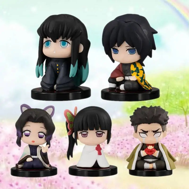 Demon Slayer Figure Toy Anime Kimetsu No Yaiba Q Version Sitting Tanjiro Nidouzi Inosuke Zenizu PVC Figurine Model Doll Gifts