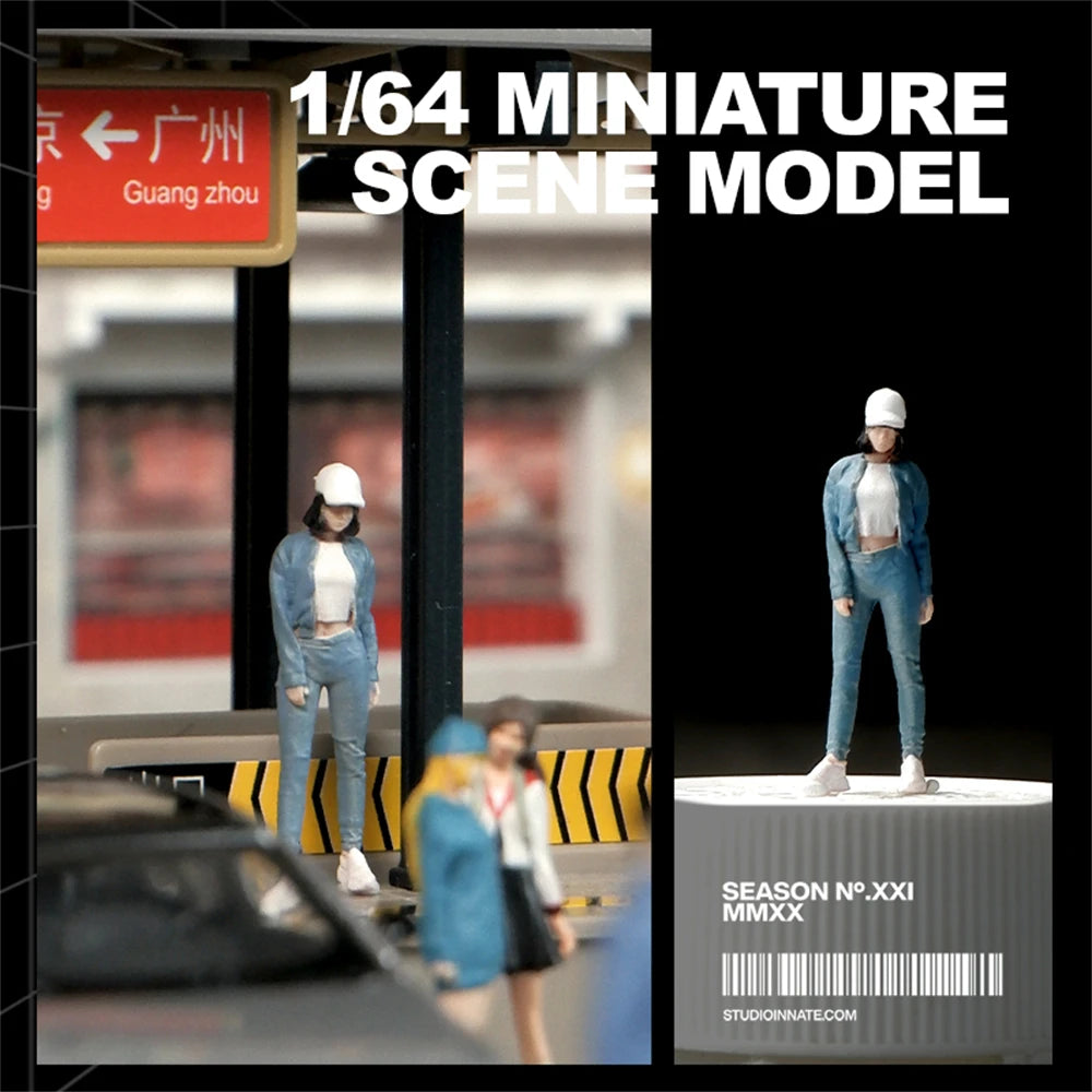 Kicarmod 1/64 Scale Model Figurine the Girl in the Denim Suit Figure Miniature Doll Model of in Scale Diecast Model