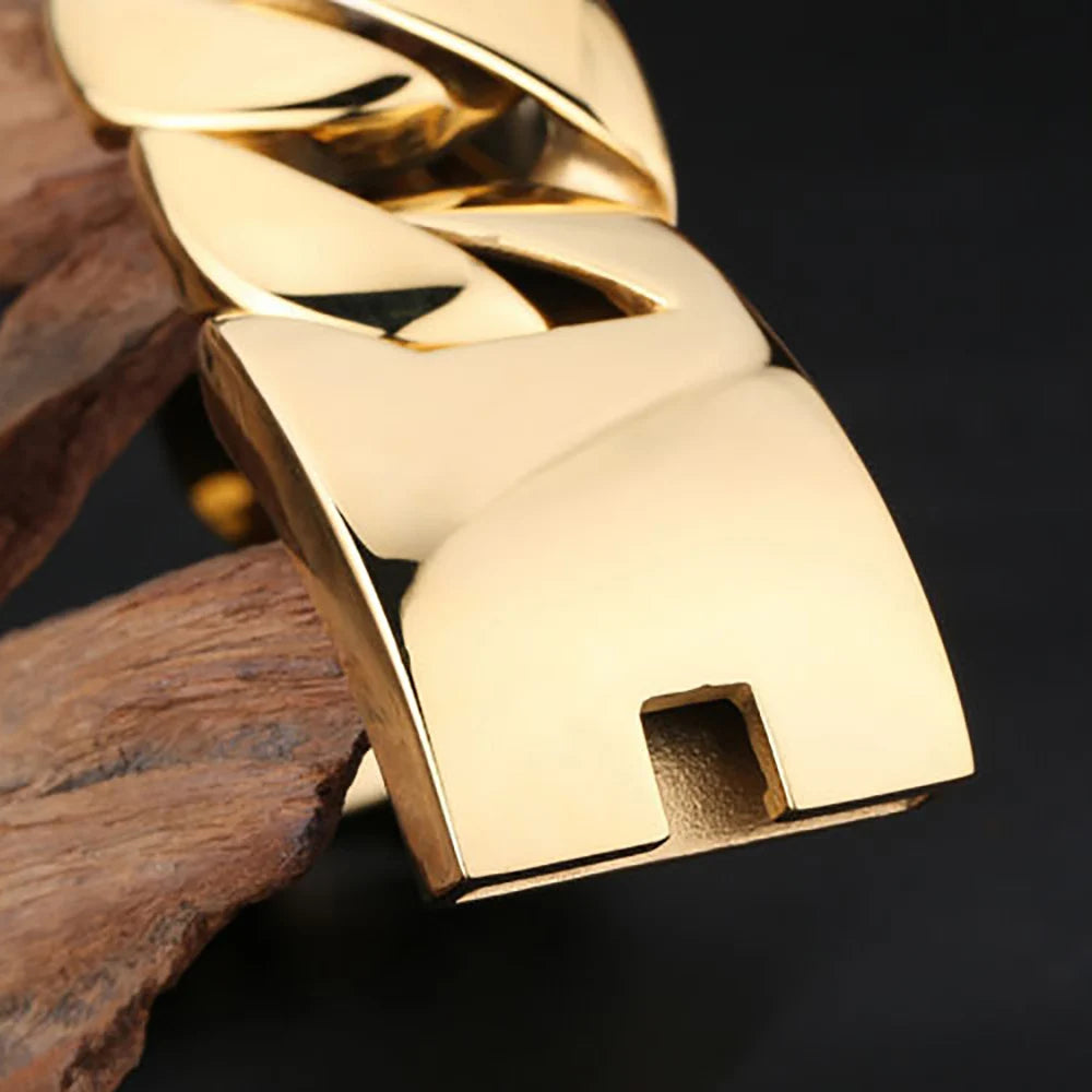 ESKEEM 32 mm Edelstahl-Armband mit kubanischer Kette, modisches 18 Karat vergoldetes Hip-Hop-Armband für Herren und Damen