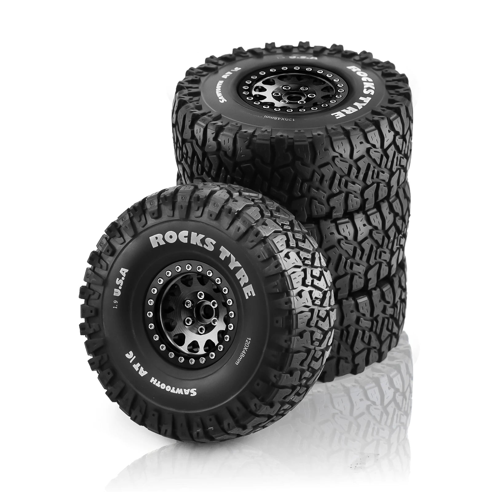 4PCS 1,9 Zoll Beadlock Rad Felgen &amp; Gummi Reifen für 1/10 RC Rock Crawler Axial SCX10 RR10 AX10 Wraith 90048 90018 KM2