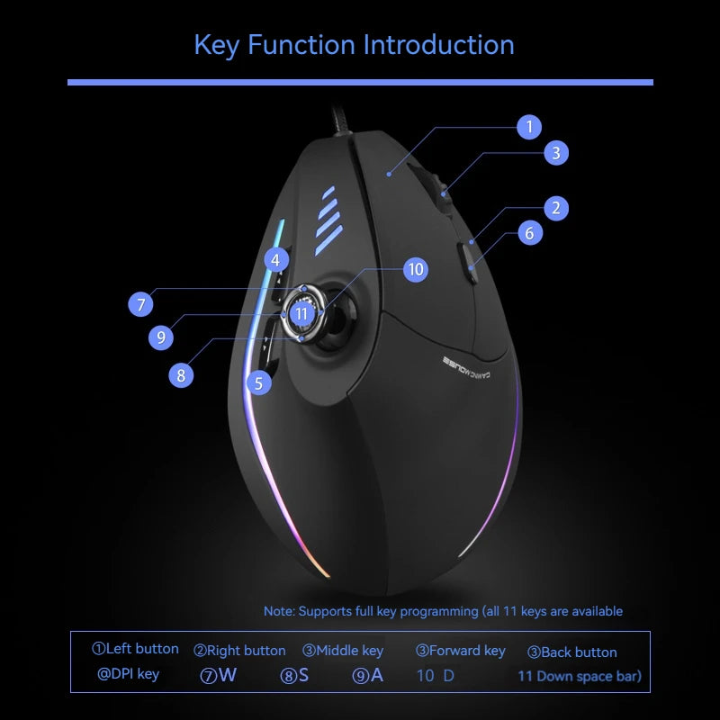 C-18 Vertical Gaming Mouse 10000 DPI Programmable 11 Buttons USB Wired RGB Optical Remote Mouse Gamer Mice For Laptop PC
