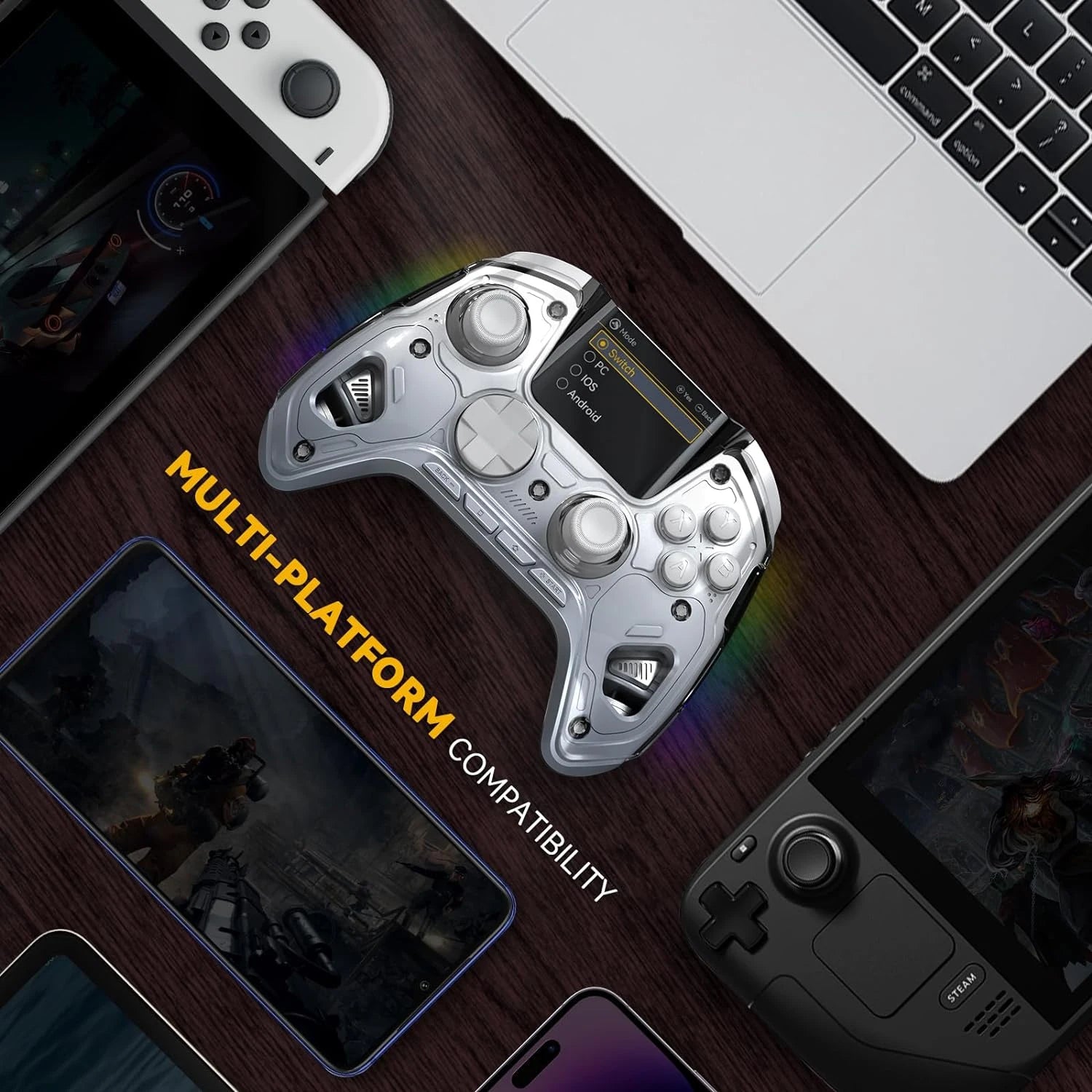 Mamba One V2 безжичен геймърски контролер за Switch/PC/iOS/Android, Hall Effect Stick, RGB светлина, 1800mAh със зареждаща докинг станция
