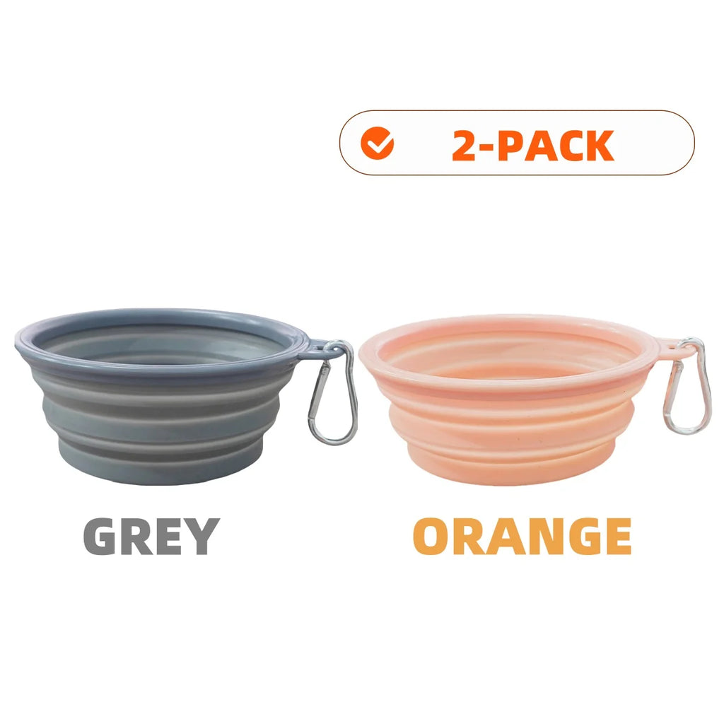 2er-Pack faltbare Silikon-Futter- und Wassernäpfe für Hunde, ideal für Outdoor-Camping und Reisen, mit Karabinerhaken