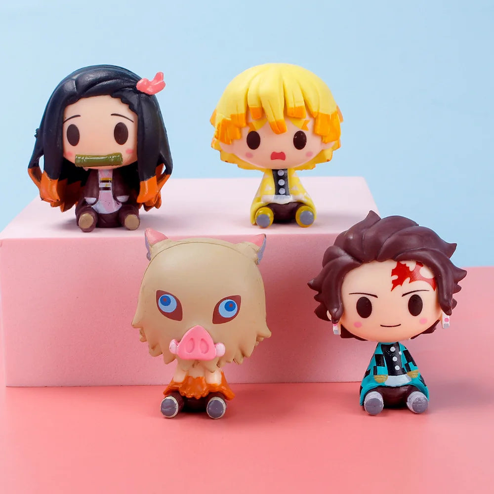 4pcs/set Anime Demon Slayer Kimetsu No Yaiba Figure Q Posket Kamado Tanjirou Kamado Nezuko Agatsuma Figure Toys 4-5cm