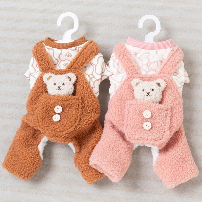 Autumn Winter Velvet Overalls Warm Teddy Bear Jumpsuit Cat Clothing Four Legged Pants Universal Thick Pet Clothing Puppy Clothes