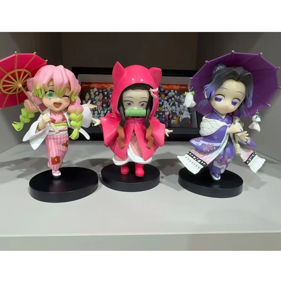 Demon Slayer Plum Rain Season Blind Box Q Version Figures Umbrella Scene PVC Collectible Model Toy Gift for Anime Fans