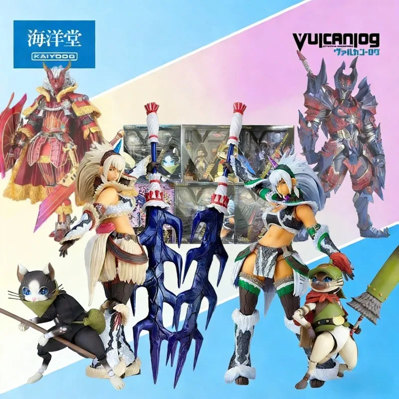 KAIYODO Original Vulcanlog Monster Hunter Revo Series 005 Battle Cat/Hunter Female Swordsman Articulated Action Figure Model Toy