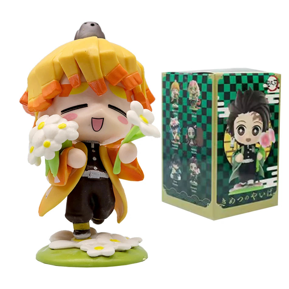 Anime 6Pcs/Set Q Version Demon Slayer Figurine  Boxed Model Ornament Accessory Cartoon Movability Kits Mascot Kid Toy Gift