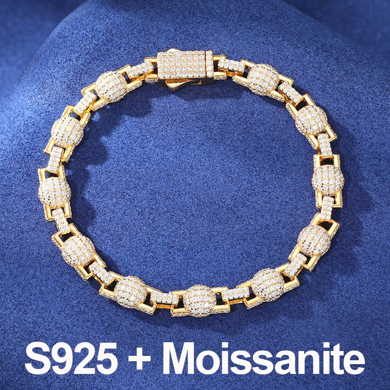 Mode S925 Iced Out Ball Bead Kette Full D VVS Moissanite Link Armband Für Frauen Hip Hop Rap Bling Schmuck Bling charms Geschenk