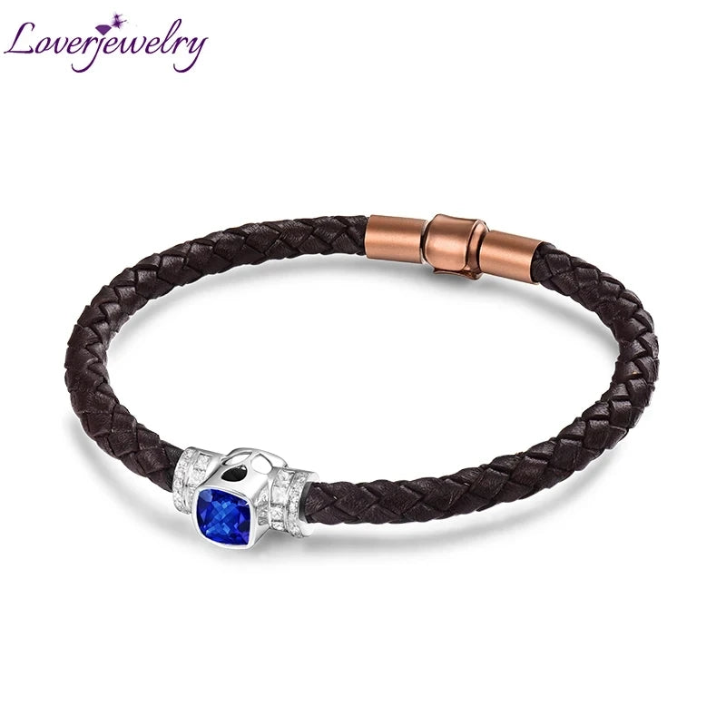 LOVERJEWELRY 18k Yellow Gold Bracelet Au785 Diamond Natural Emerald Gemstone Male Jewelry Bracelets for Men Anniversary Gifts
