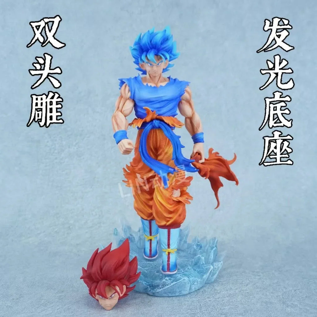 In Stock 35cm Dragon Ball Anime Figure Son Goku ‌Kakarotto Super Saiyan God blue two heads Figure PVC Collection Model Toy Gifts