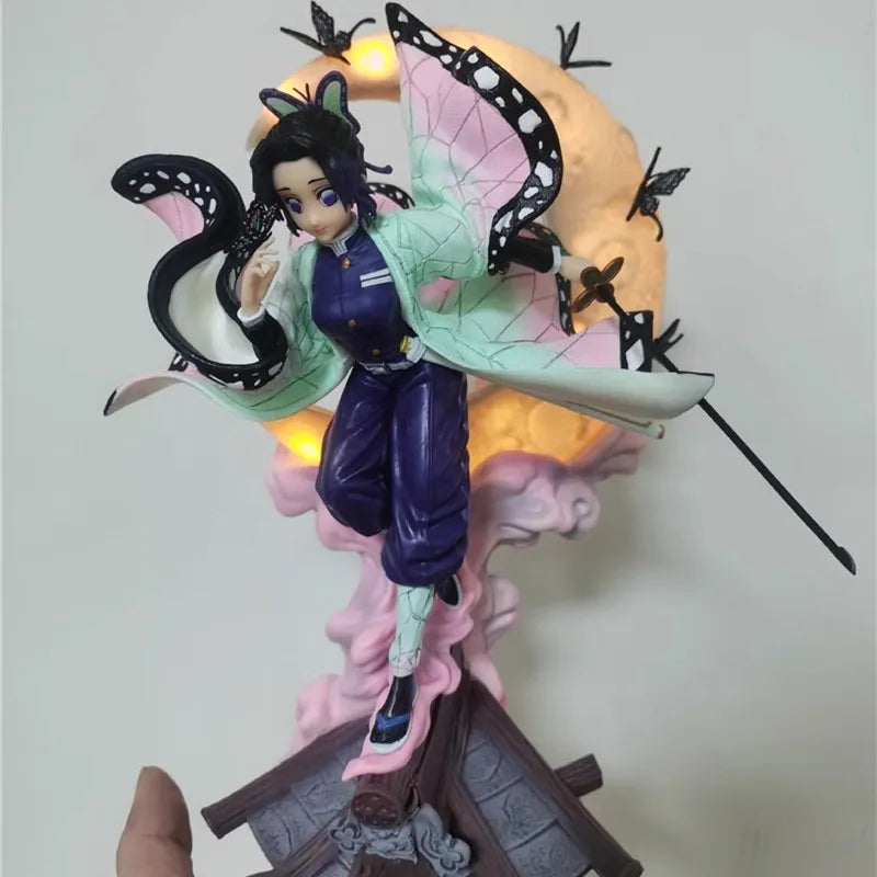 Anime Demon Slayer Figure Kochou Shinobu Anime Figure With Light Kochou Shinobu Figurine Pvc Statue Ornament Model Doll Kid Gift