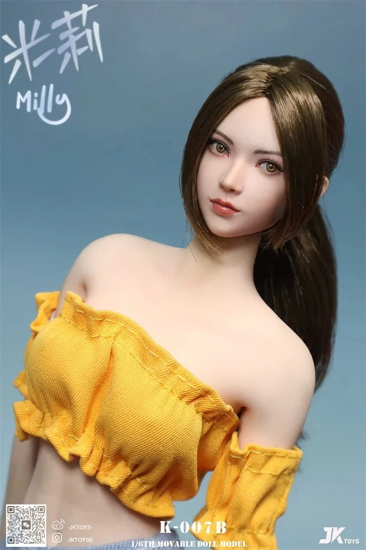 JKTOYS K-007 1/6 Soldier Asian Beauty Milly Head Carving Movable Eyes Fit 12'' Action Figure Doll Model Toys In Stock