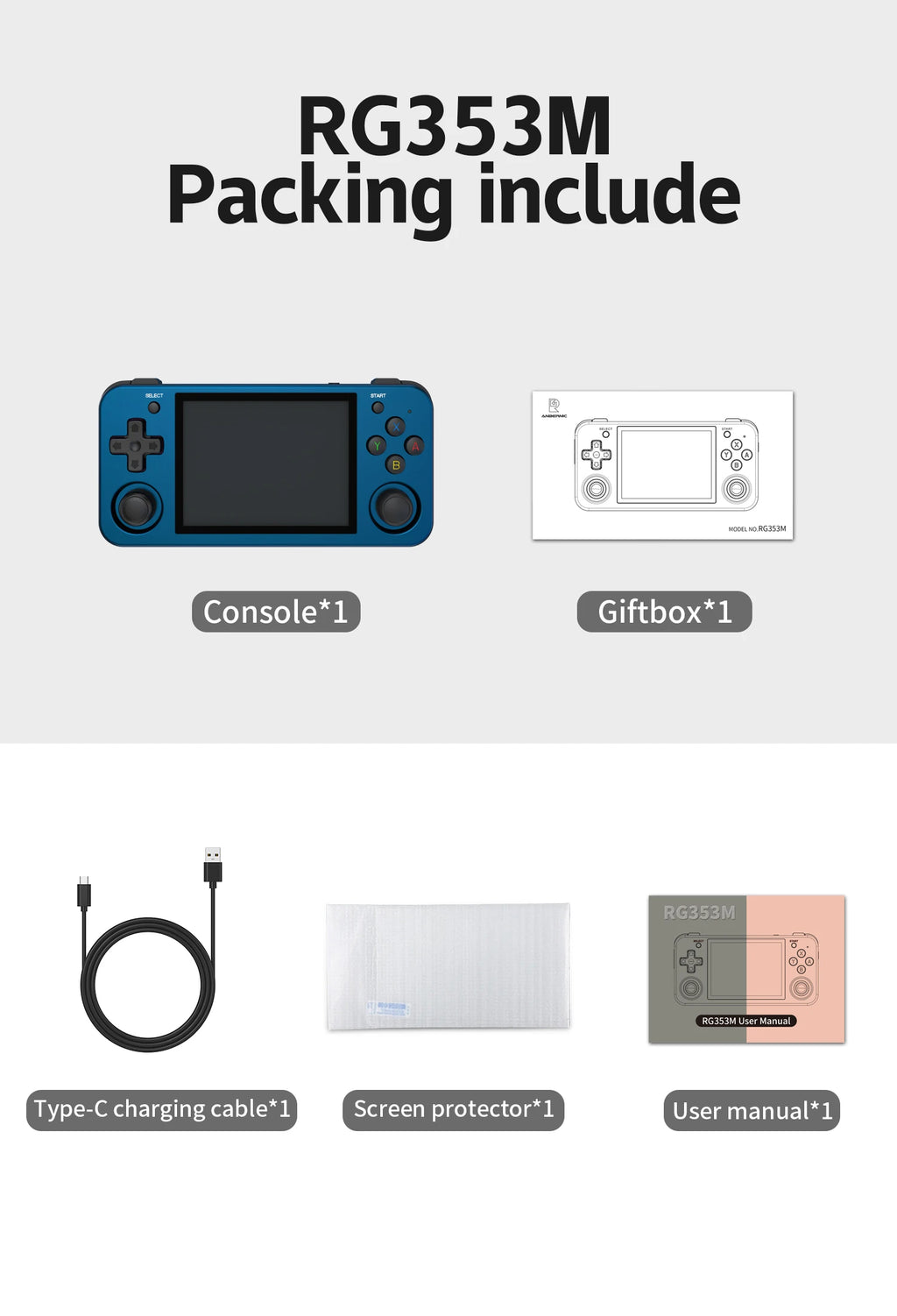 ANBERNIC RG353M Handheld Game Console Aluminium Alloy CNC Support Dual OS Android 11+Linux, 5G WiFi 4.2 Bluetooth 3.5 Inch IPS