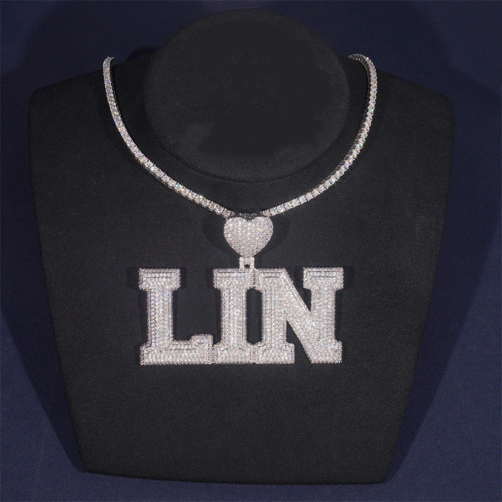 Customized Solid Single letters Love Bail Pendant Zircon Iced Out For Men Women Necklaces Hip Hop Jewelry Copper Free Shipping