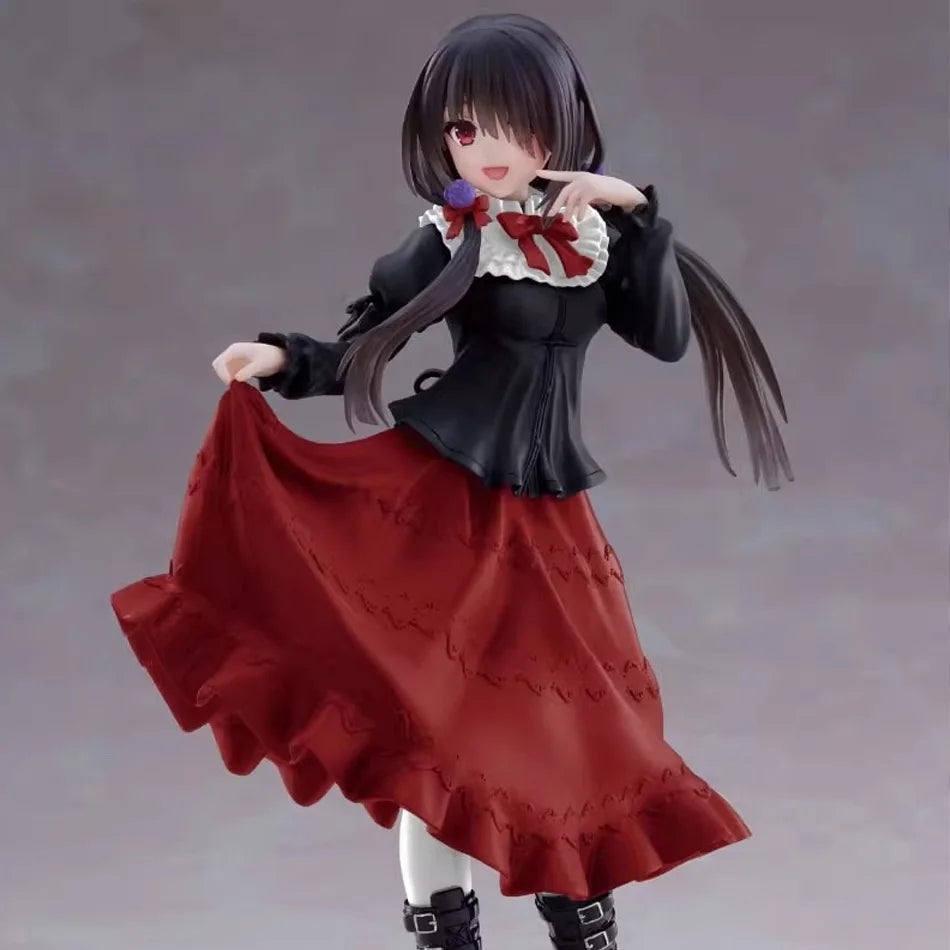 19CM DATE A LIVE Tokisaki Kurumi Anime Figure Cute Girl Model Toy PVC Red Dress Dress Up Standing Model Car Model Ornaments Gift
