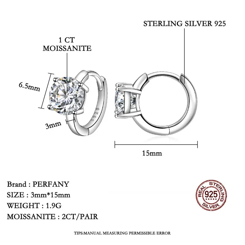 PERFANY 1CT Moissanite Earrings for Women S925 Pure Silver Simulated Diamond Simple Four Claw Earrings Fashion Wedding Jewelry