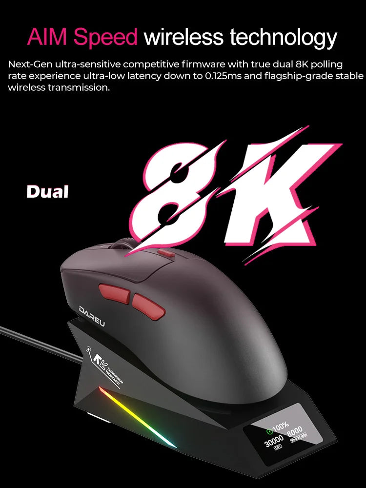 DAREU Wireless Gaming Mouse 8khz Polling Rate AIM-750 (3950) 30000 DPI Tri-mode Mouse Gamer 60g with Charging Base