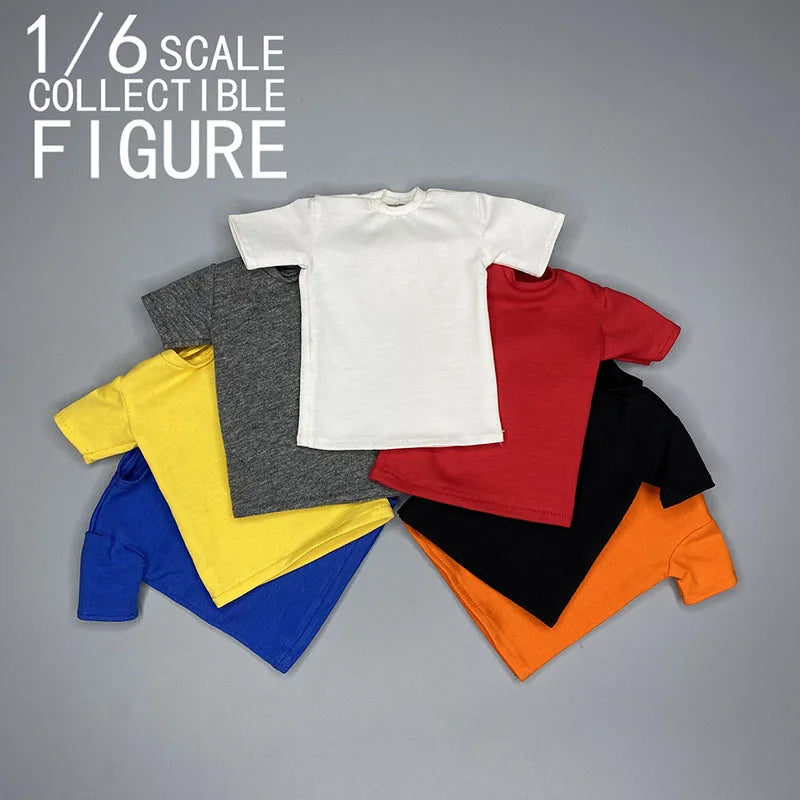 In Stock 1/6 Scale Male Solid Color T-shirt Casual Loose Short Sleeve Tops Clothes Model Fit 12'' Soldier Action Figure Body