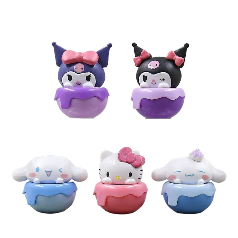 Sanrio Hello Kitty Mini Decoration Doll Anime Figure Kuromi Q Figural Cute Toy Car Cake Decoration Model Children Birthday Gifts