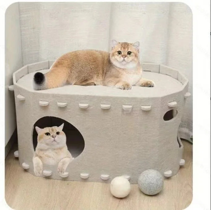 Cat House for Indoor Cats, Cat Bed Cave for Cats, Scratch Resistant Peekaboo Cat Caves, Foldable Cat Tunnel Enclosed Bed