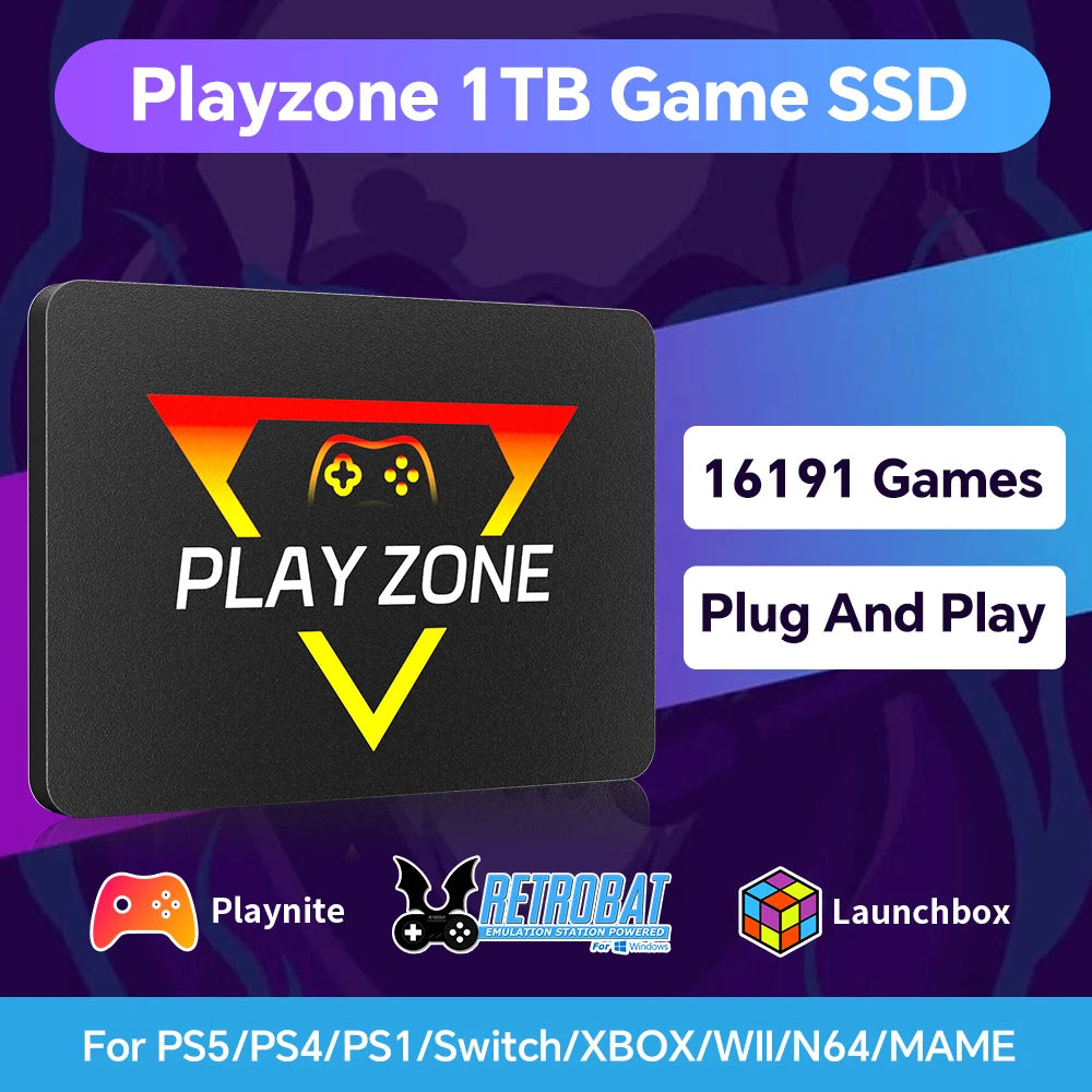 PlayZone 1T Retro Game SSD For PS5/PS4/PS3/PS2/Xbox/Switch/WII Portable Game Hard Drive Built-in 16000+ Games For Win PC/Laptop