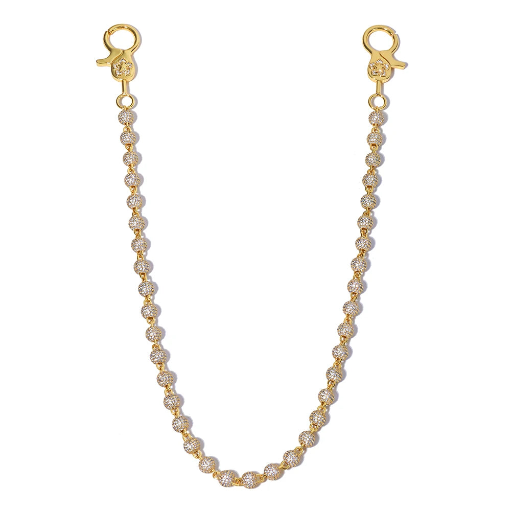 HHIOK Round Bead Customized Buckle Iced 5A Cubic Zirconia Hip Hop Rock Pants Chain Fashion Keychain Men's and Women's Jewelry