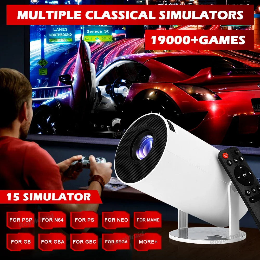 P90 Max Video Game Console w 2 Wireless Controllers 19000+ Retro Games Support 4K 1080P Androd11 Portable Smart Gaming Projector