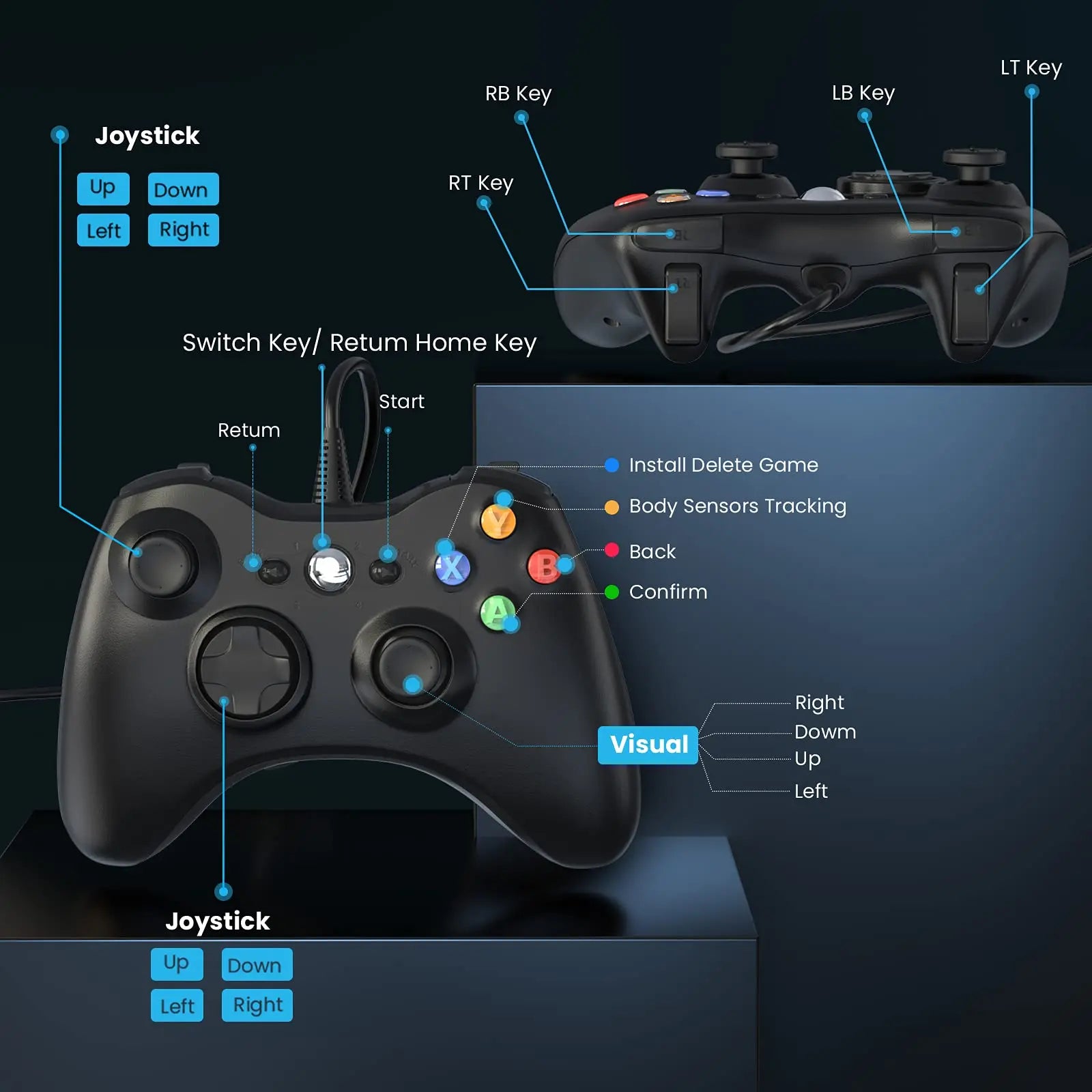 Wired Gamepad For Xbox 360 Game Controller with Dual-Vibration Turbo Compatible with Xbox 360/360 Slim and PC Window Joystick