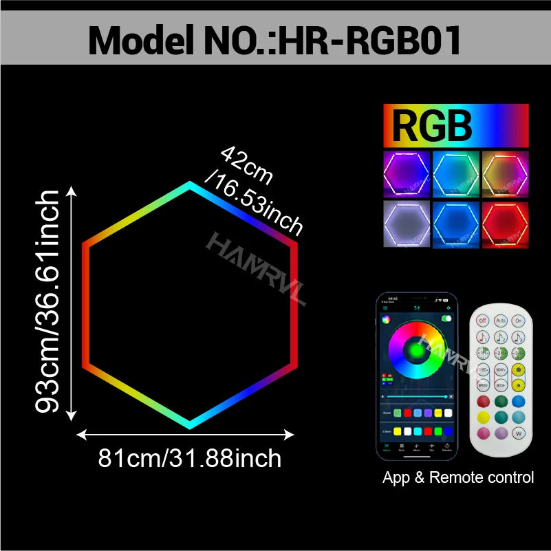 RGB Hexagon LED Lighting Colorful Change Dimming Deco Light for Car Garage Gym Party Club Stage Gaming Sound pickup Wall Ceiling