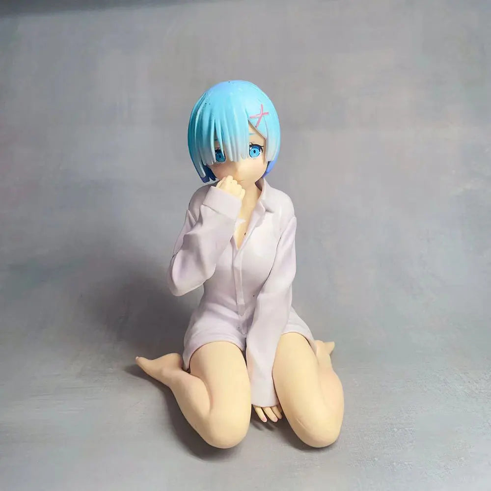 11CM Anime Life in another world from scratch Rem in white shirt sitting position anime model toys gift doll collection PVC
