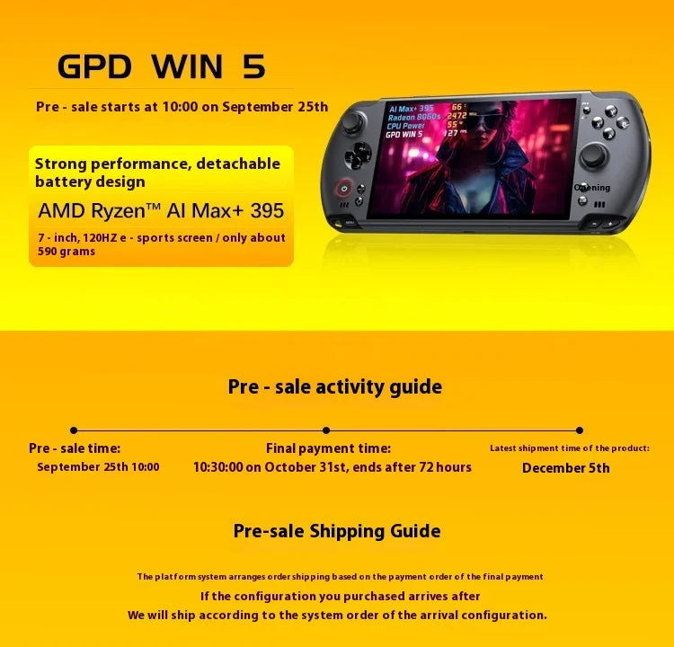 New GPD win5 Handheld Game Console 7" 32/64GB+1/2/4TB Windows11 120Hz 1080P LTPS Screen RGB Ergonomic Handheld Game Player PC