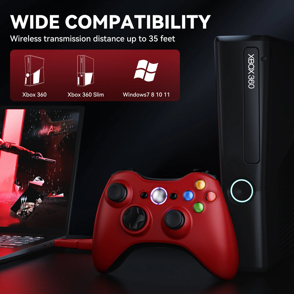 Безжичен контролер за Xbox 360 за Xbox 360/Slim/Elite/Winodow/PC, геймпад за видеоигри, 6-осен джойстик с двойна вибрация, 2.4G гейминг