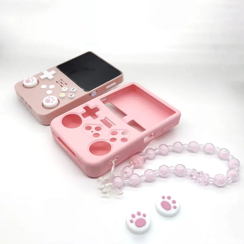 Cute Silicone Kit For R36S handheld game console protective cover with lanyard and tempered glass button cap hildren's gifts