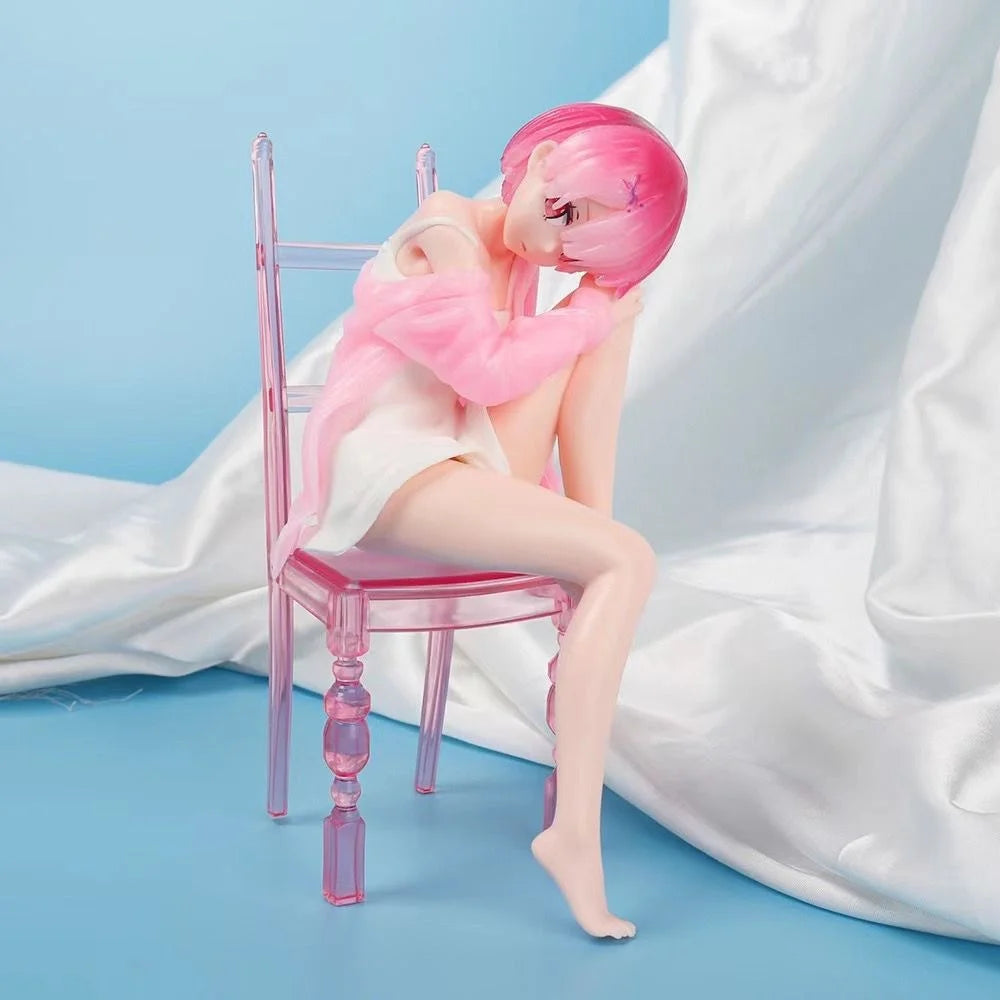 New Zero Rem Ram Sitting on Chair Figure Cute PVC Action Figure Collectible Model Toy Anime Gift Starting Life Another World