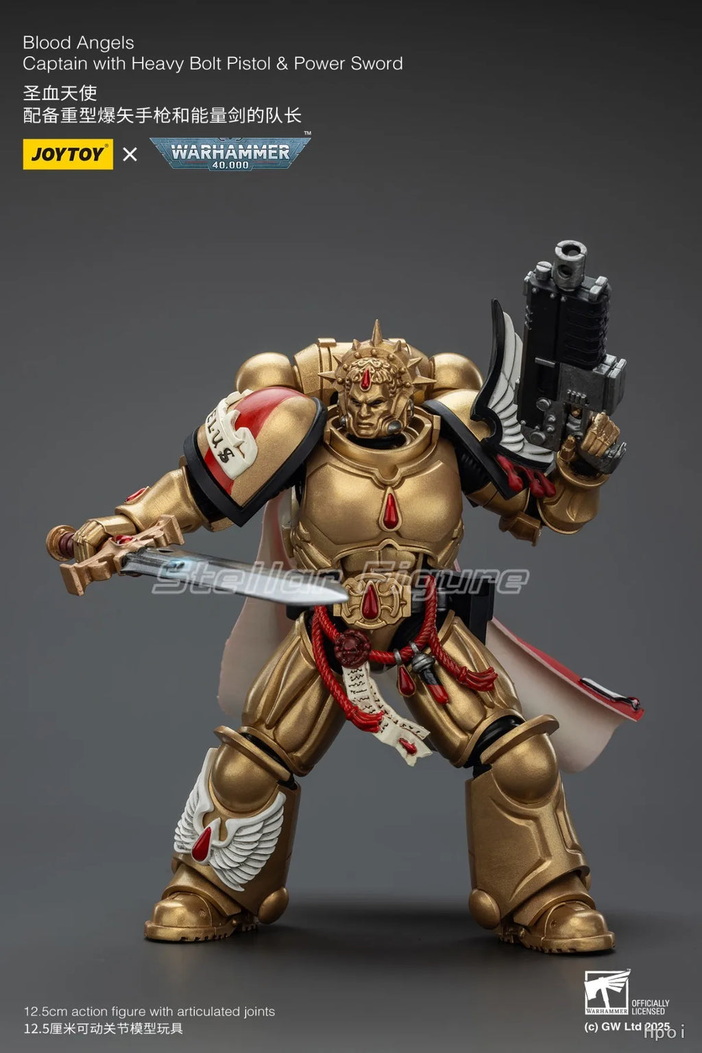 【SF】JOYTOY Warhammer 40K 1/18 Action Figure Blood Angels Captain with Heavy Bolt Pistol Power Sword Model Toys Gifts Collection
