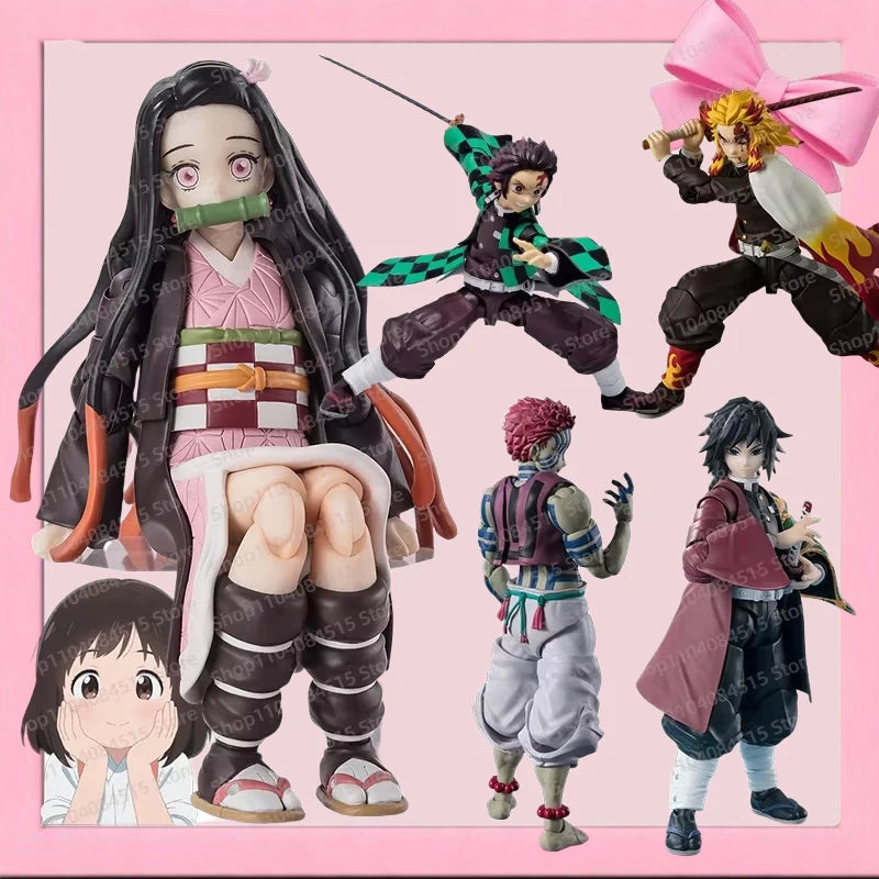 Bandai SHF Demon Slayer: Kimetsu no Yaiba Tanjiro Kamado Nezuko Kamado Akaza Action Figures Collectibles Premium Poseable