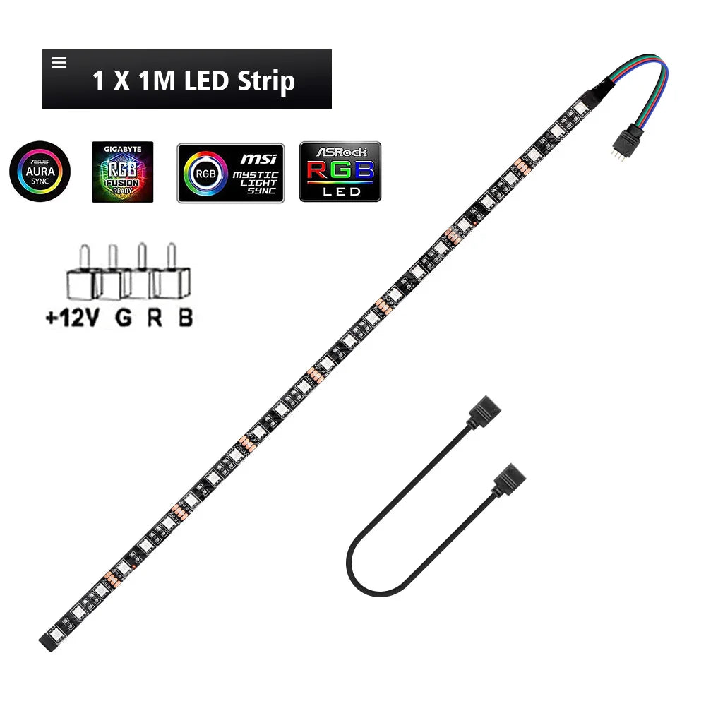 12V 4 Pin RGB Led Strip Light PC Gamer Led Tape Splitter Cable 5050 RGB Strip For Aura Sync MSI Mystic Light Motherboard Control