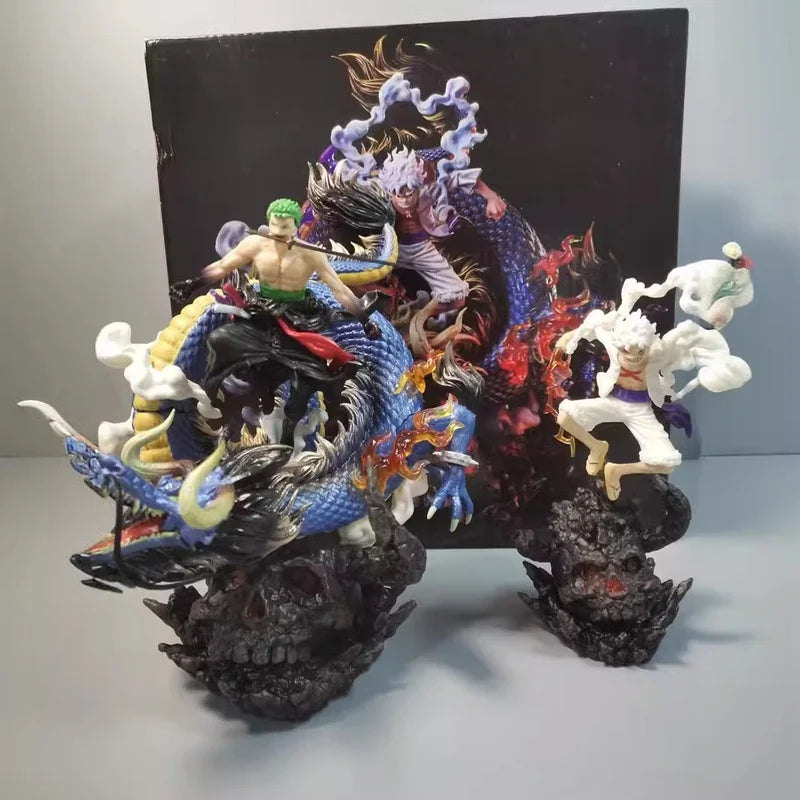 23cm Gk Dreamy Zoro Nika Luffy Anime Figure One Piece Ghost Island Black Gold Zoro Model Statue Desktop Ornament Children'S Toys