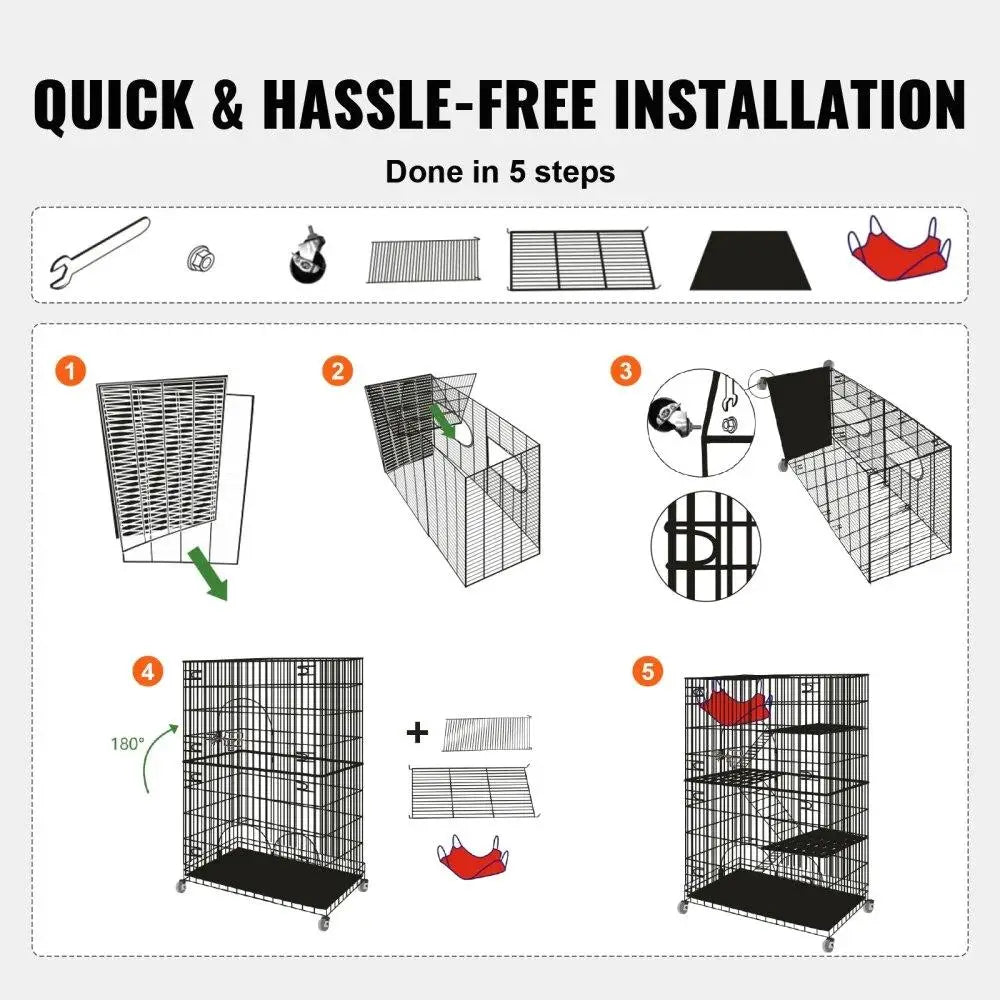 4 Tier Cat Cage Indoor Detachable Metal Playpen Enclosure 360 Rotating Casters 3 Ladders Hammock for 1 3 Cats 35.4x23.6x for 1
