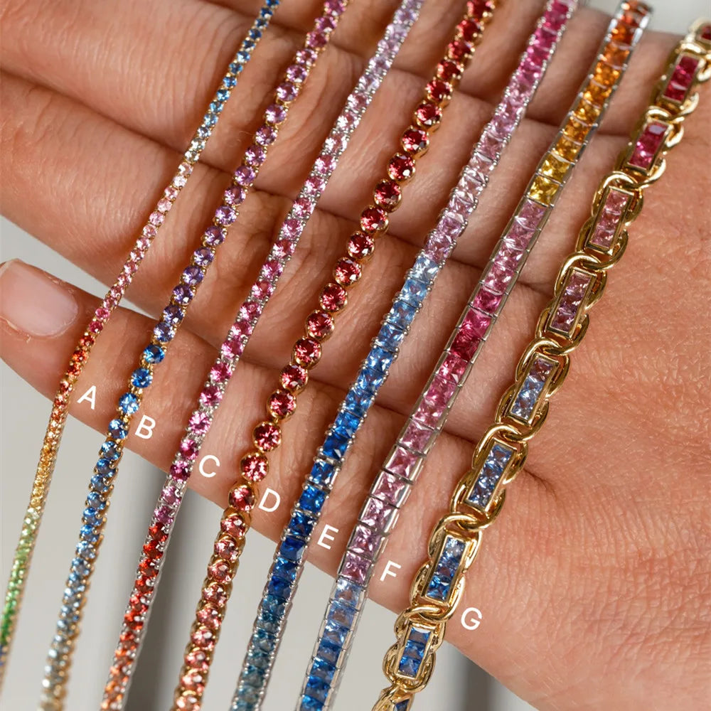 Shelly Romantische Echt 18K Solide Gelb Weiß Gold AU750 Schmuck Natürliche Farben Regenbogen Saphire Armbänder für Frauen Party Geschenk