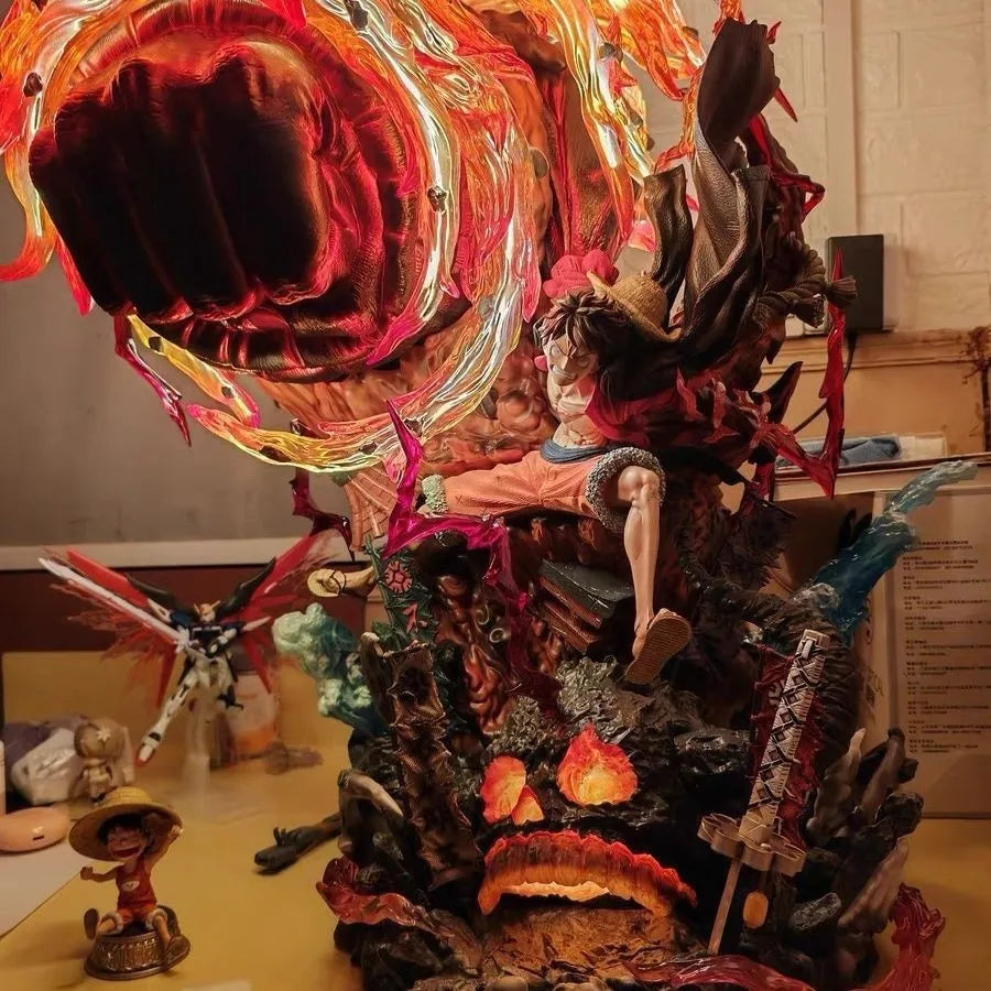 60 cm große LED-Anime-Figur von Luffy aus One Piece (GK Gear 5 Monkey D. Luffy) – Actionfigur, Statue, großes Karma-PVC-Sammlermodell, Spielzeug, Geschenk