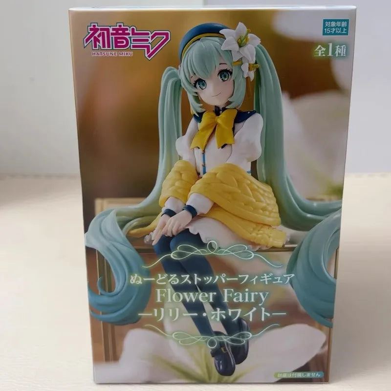 FuRyu Original Genuine Vocaloid Singer Hatsune Miku Flower Fairy Lily White Ver 14cm Noodle Stopper Model Toy Figures Xmas Gift