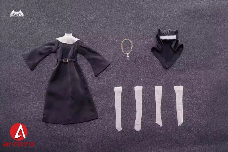 HASUKI CS017 CS018 1/12 Nun Uniform Cosplay Costume Clothes Model Fit 6'' Female Soldier Action Figure Body Dolls