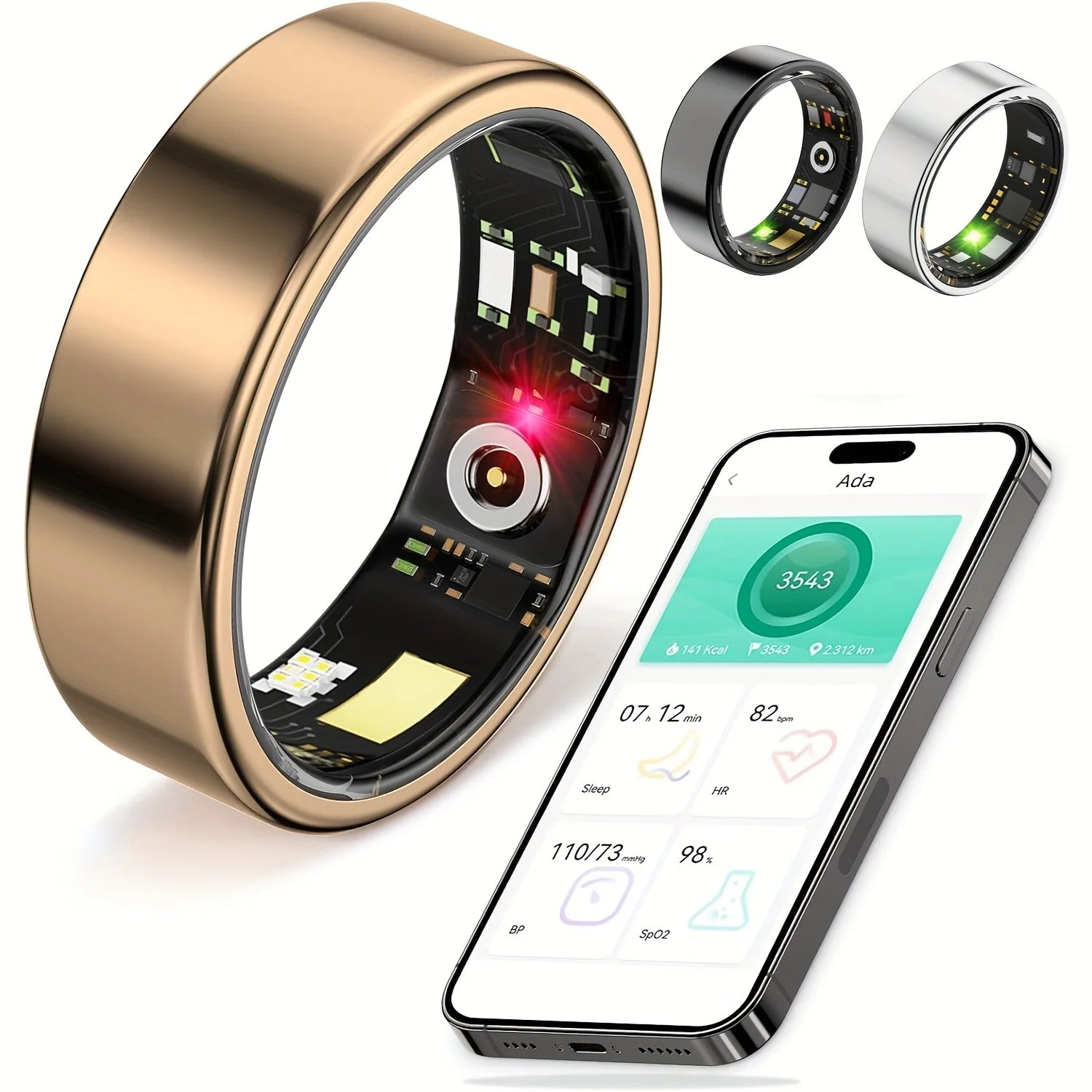 Smart Ring, Schlaftracking, Bewegungsüberwachung, Kompatibel mit iPhone und Android, Smartes Geschenk, Geeignet für Frauen und Männer