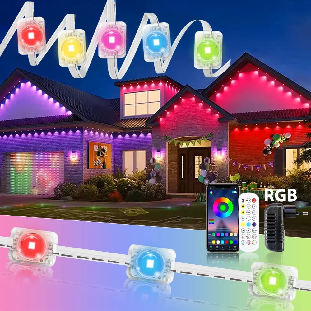 60M Smart RGB Eave Lights App & Remote IP67 Permanent Outdoor LED String Lights Home New Year Christmas Birthday DIY Lighting