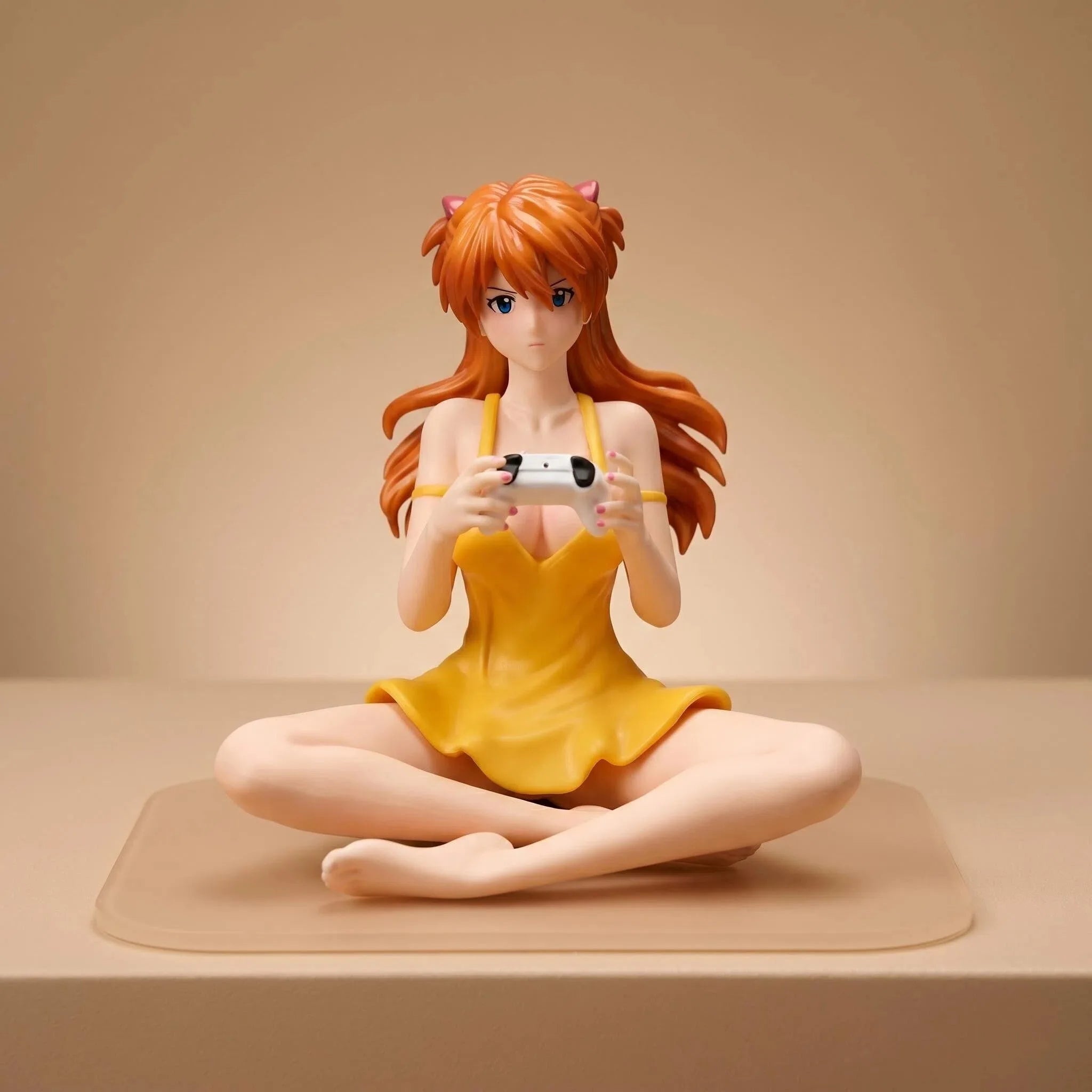 11cm Gaming Ver Figure EVA Kawaii Girl Yellow Dress Sitting Pose Anime Action Figurine Collectible Model Doll Birthday Gift