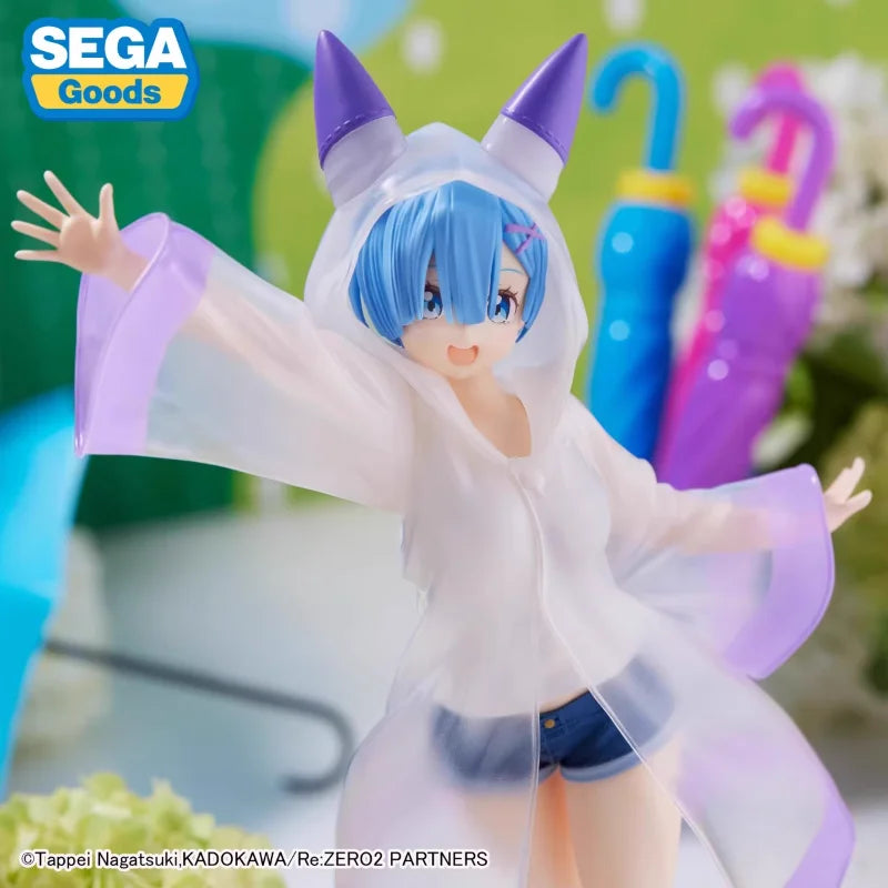 Original Sega Re:Life In A Different World From Zero Rem Ram Raincoat Girl Anime Figure 21cm Model Collection Toy Kid Xmas Gift