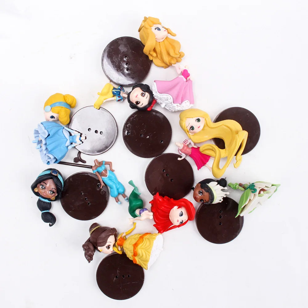 8pcs/set Disney Q Version Princess Cartoon Figures Doll Toys Snow White Rapunzel Ariel Cinderella Belle Mermaid Model Decoration